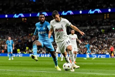 Gerson et Clément Lenglet lors du match de Ligue des Champions entre Tottenham et l'OM.