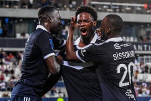 Les joueurs des Girondins de Bordeaux lors d'un match de Ligue 2.