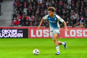 Eliesse Ben Seghir avec le maillot de l'AS Monaco contre Lille, en octobre dernier.
