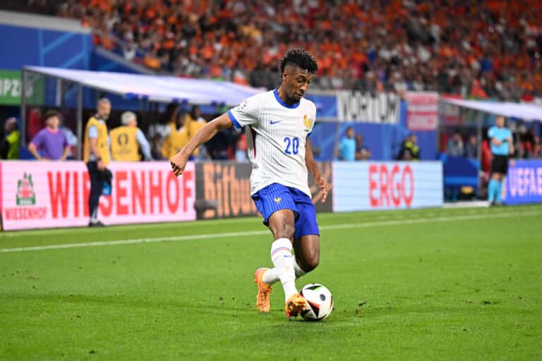 Kingsley Coman est entré en jeu en deuxième mi-temps, lors du match entre les Pays-Bas et l'équipe de France.